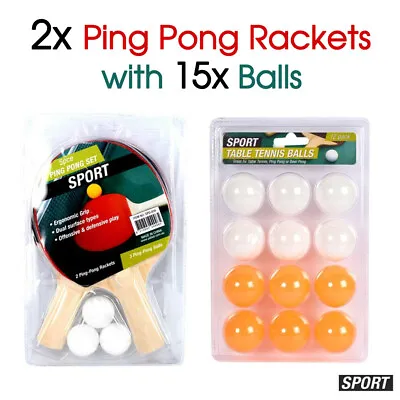 $18.99 • Buy Table Tennis Ping Pong Includes 2 Rackets 15PCS Competition Balls Orange&White