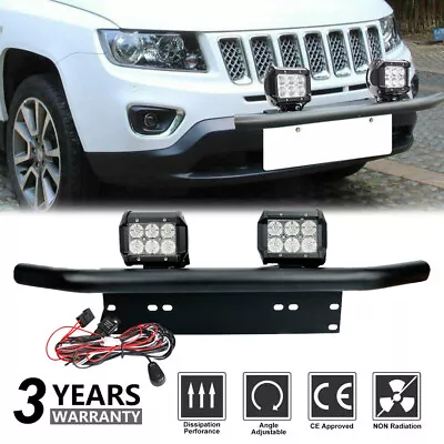 Pair 4'' LED Work Lights Flood Driving + 23'' License Plate Mount Bracket + Wire • $38.99
