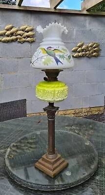 Rare Original Antique Lime Green Embossed Glass Duplex Oil Lamp Font Frill Shade • £495