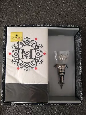 New Cypress Wine Stopper 40 Guest Napkin Set Monogrammed M Rhinestones Glass  • $26