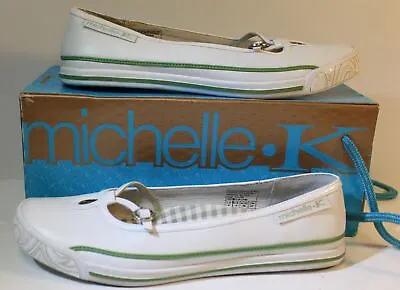 MICHELLE K 32216 Womens Enthrall Shoes Leather Slip On Flats White Green Size 6 • $11.99