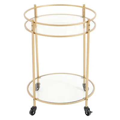 £38.99 • Buy Art Deco Round Gold Drinks Storage Trolley Kitchen Cart Bar Alcohol Glass&Metal