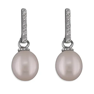 £18.54 • Buy Silver Pearl Diamond Drop Earrings Art Deco Style 925 Sterling Silver