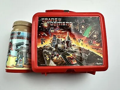 Vintage Transformers Lunchbox 1986 Hasbro Aladdin Red Plastic With Thermos • $36.99