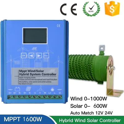 £131.99 • Buy 1600W Hybrid Wind Generator Solar Panel MPPT Charge Controller 12V 24V Regulator