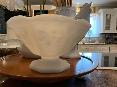 Milk Glass Compote Pedestal Fruit Bowl Grape Design • $15