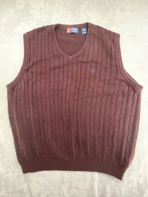 Chaps Men's X-Large Size XL Burgundy Sleeveless V-Neck Cable Knit Sweater Vest • $16.99