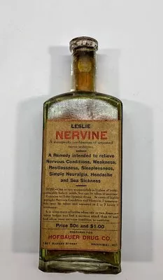 Vintage Medicine Bottle - Leslie Nervine Hannibal Missouri Label & Contents • $13.50