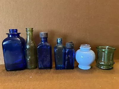 Vintage Lot  Medicine Bottles For Display Cobalt Blue Green • $22