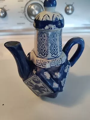 Blue/White Chinese Porcelain Teapot - Vintage Chinoiserie Unusual Made In China • $10