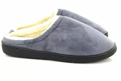 Mens Warm Grey Soft Suede Fleece Slip On Mule Slippers  • £8.99