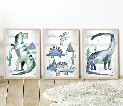 Pip+Phee Dinosaur Set Of 3 Art Prints -Blue - Babies & Kids Whimsical Art Prints • $35