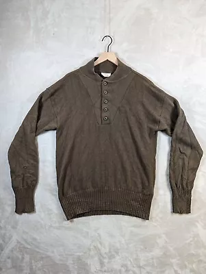 Vintage Military Sweater Mens XL Brown Acrylic Mitts Nitts Henley 90s • $29.92