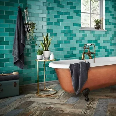 Metro Tiles - Devotional Verde Azulado Crackle Tiles 15x7.5cm - Box Of 88 - (£53 • £52.57