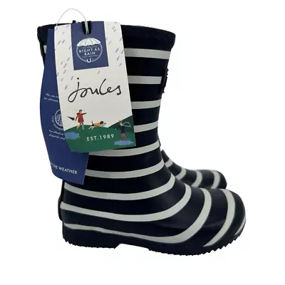 Joules Roll Up Reflective Wellington Rain Boots Navy Stripes Kids US 10 NEW • $35.99