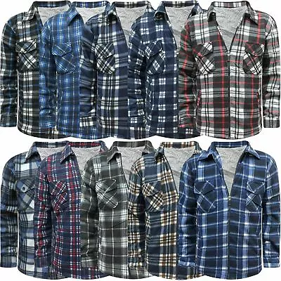 Men Padded Shirts Sherpa Fur Lined Check Lumber Jack Warm Jackets • £10.99