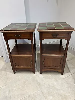 Antique French Large Mahogany Tile Top Ornate Cupboard Pot Bedside Tables • £220