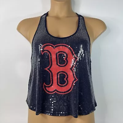 Victoria’s Secret PINK Boston Red Sox MLB Sequin Tank Top Blue Womens Medium M • $20.74