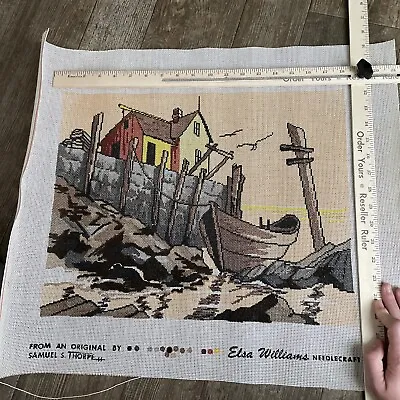 Elsa Williams Needlepoint Canvas Nautical Fisherman Scene 18” X 25” NOS Vintage • $18.99