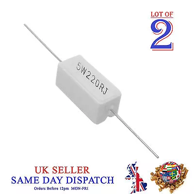 2x Horizontal Wirewound 0.1R - 100K Ohm Cement Resistor Ceramic 5W UK STOCK • £2.60