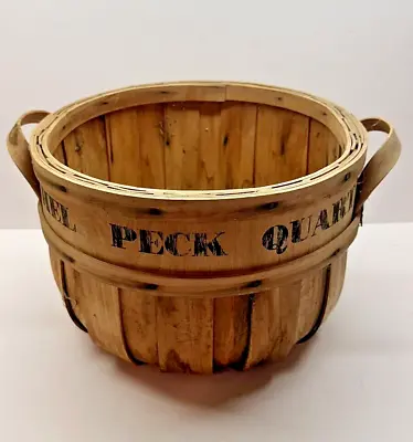 Vintage Peck Quart Wood Bushel Basket With Wood Handles 12.5  Diameter • $52