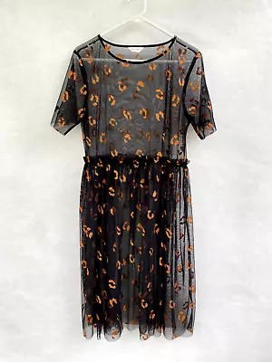 🍁 Womens Gorman Short Sleeve Semi Sheer Net Mesh Glitter Dress Shift Size 10 • $55