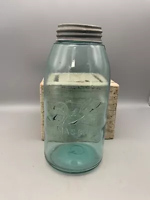 Vintage Ball  Mason Jar Blue 1/2 Gal. With  Zinc Lid 1900 Triple L • $13.50