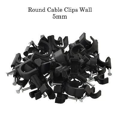 Small - Cable Wall Clips PACK X 100 5mm Clips Tacks Black Clips Wall Shape UK • £2.40