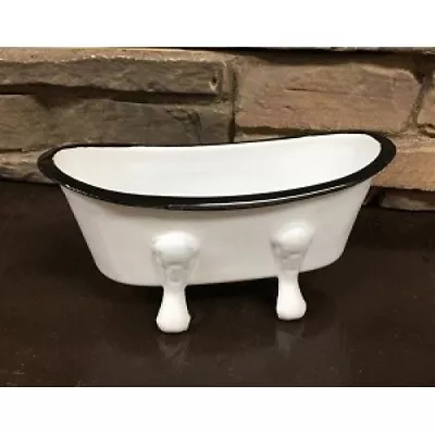 New Primitive Farmhouse BLACK WHITE CLAWFOOT VINTAGE BATH TUB SOAP DISH Holder • $9.95