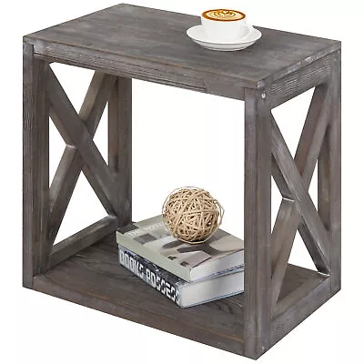 MyGift Vintage Gray On Brown Wood Rectangular Living Room Side End Accent Table • $69.99