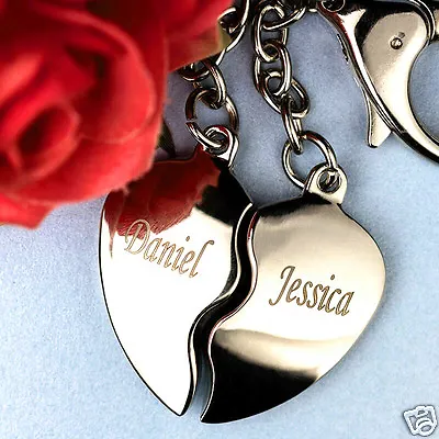 Split Heart Keyring Keychain Engraved With Names And Dates Christmas Gift • £19.99