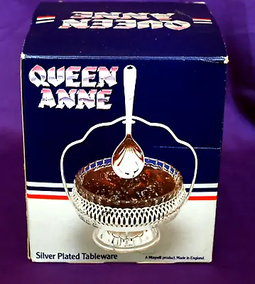 Queen Anne Silver Plated Jam Dish With Spoon Boxed • £18