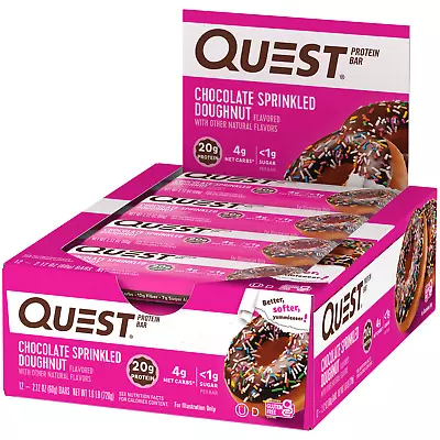 Quest Protein Bar Low Carb Gluten-Free Chocolate Sprinkled Doughnut 12 Count • $21.93