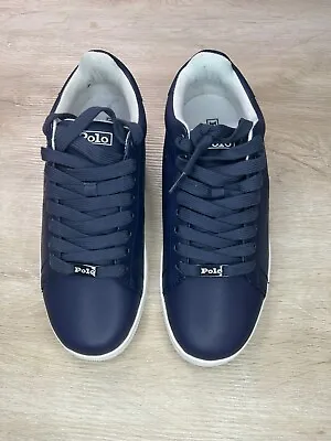 NWB Polo Ralph Lauren Mens Sneakers Navy 85D Wilton Leather Lace Up White Pony • $55.80