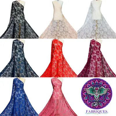 £1 • Buy Crochet Lace Fabric Floral 4 Way Stretch Scalloped Edges Premium Bridal Material