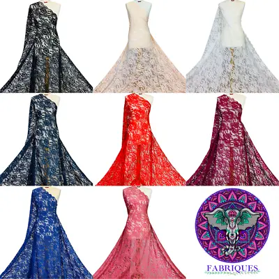 Crochet Lace Fabric Floral 4 Way Stretch Scalloped Edges Premium Bridal Material • £1