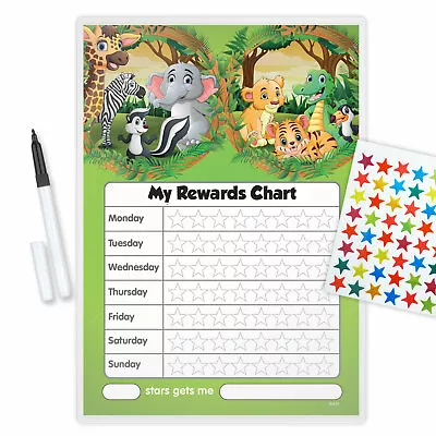 Reward Behaviour Chart Magnetic Baby Jungle With Free Pen & Star Stickers - Bjur • £2.60