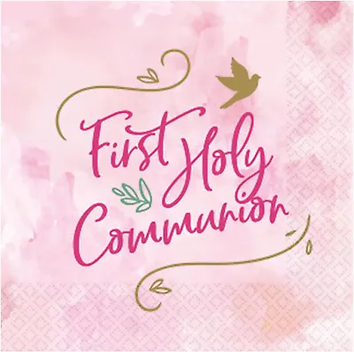 First Holy Communion Pink Paper Napkins Party Table Cake Decoration • £5.89