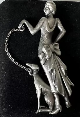 Silver Tone Lady And Sitting Dog Vintage Brooch Jewelry Lot Z • $0.99