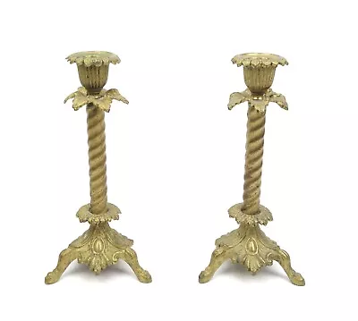 Vintage Antique Pair Of Ornate Cast Brass Victorian Style Candlesticks 8  Tall • $55