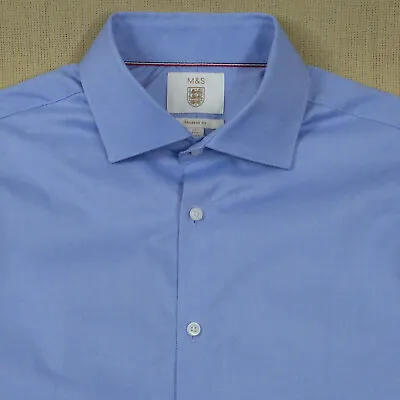 M&S Mens Blue Shirt 17 Inch Collar Tailored Fit Double French Cuffs Excellent • £16.95