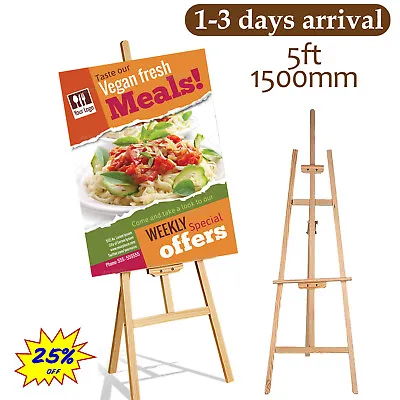 Studio Wooden Easel Display A1 A2 1.5M Art Craft Artist Wedding Stand Wood • £11.10