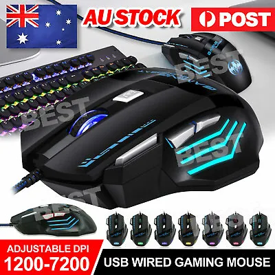 $14.95 • Buy LED Wired Game Gaming Mouse USB Ergonomic Optical For PC Laptop Computer 7200DPI
