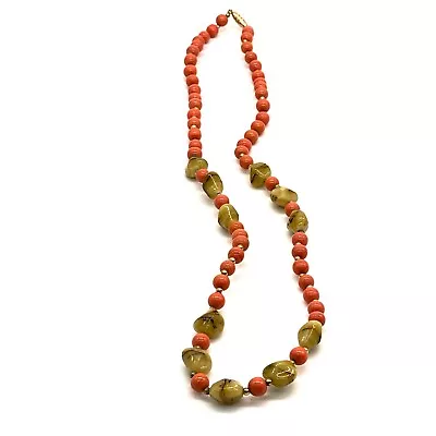 Vintage Orange Glass Bead And Agate Necklace • $14.97