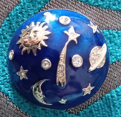 Vintage Designer Cabouchon Rich Enamel Planet Star Brooch Crystal Rhinestone • £15