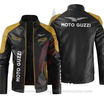 Moto Guzzi Motorbike Leather Jacket In Cow Hide / 5 Protections Armour Inside • $166.50