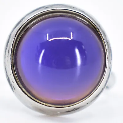 Classic Simple Color Changing Round Cabochon Silver Painted Adjustable Mood Ring • $5.99