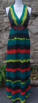 Eci Womens Size 4 Green Red Stripe Embellished Sleeveless Dress With Belt • $19.90