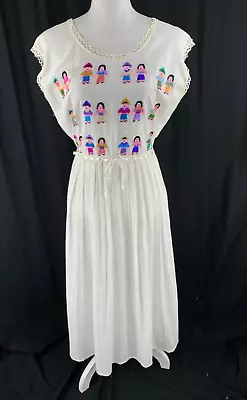 Vtg 70s Oaxaca Mexican Handmade Embroidered Pleated Tradition Dress Art To Wear • $58.40