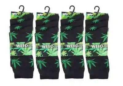 6 Pairs Black Weed Cannabis Ganja Green Leaf Adults Trainer Socks Unisex Gift • £9.89